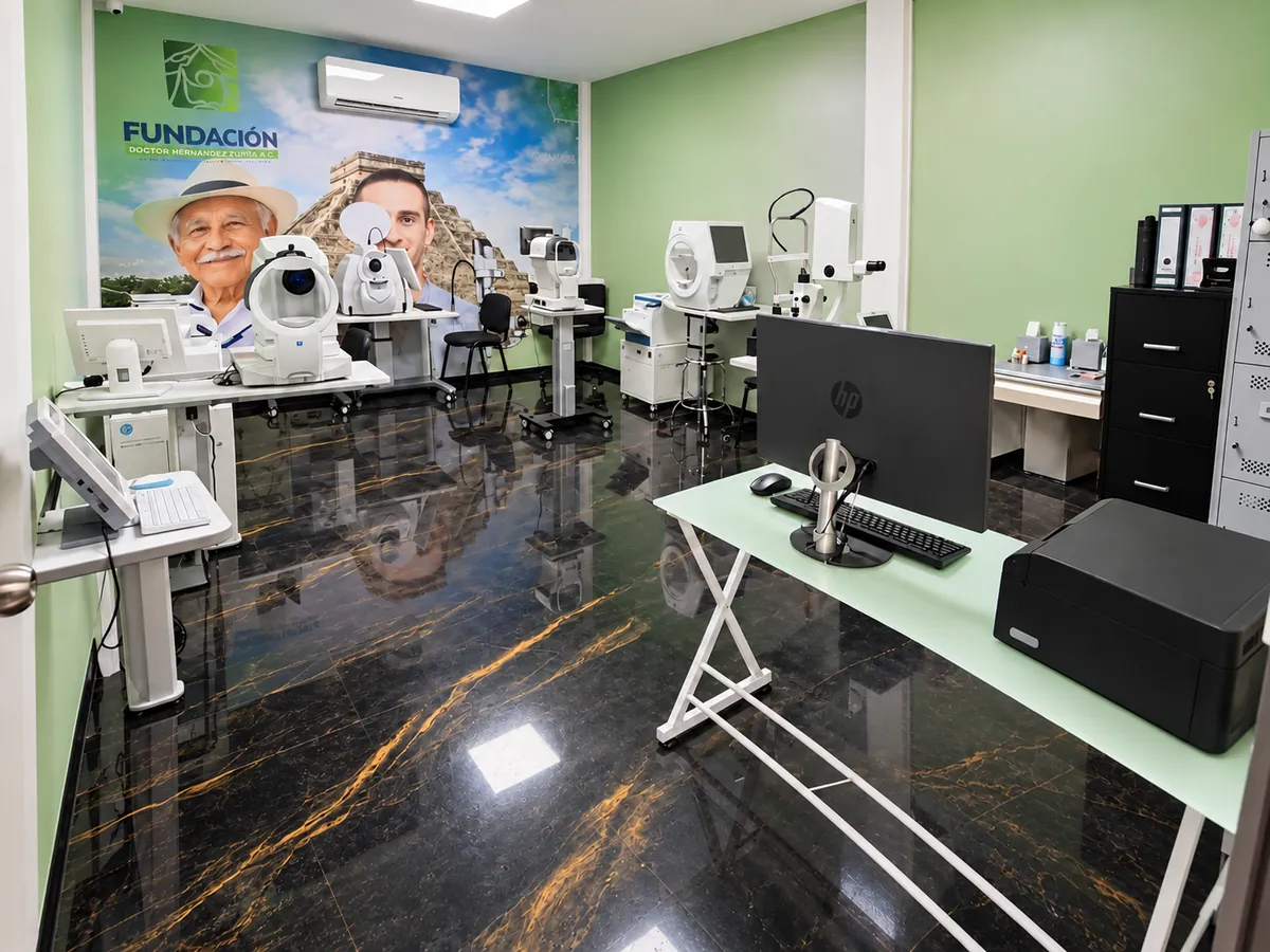 Sala de estudios con el equipamiento oftalmológico de la clínica de Mérida